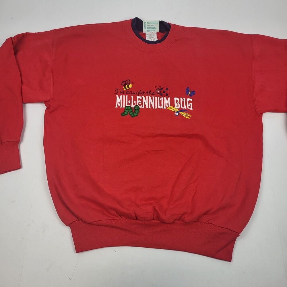 Vintage Y2K Sweatshirt Women's Large Millennium Red Embroidered Size L - Picture 6 of 10